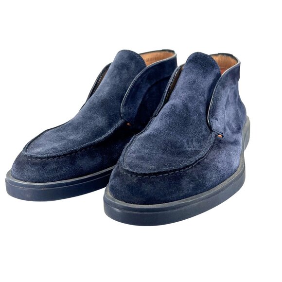 Santoni Andvari Mens Navy Suede Ankle Boot Size 8.5 Made In Italy - Picture 1 of 7